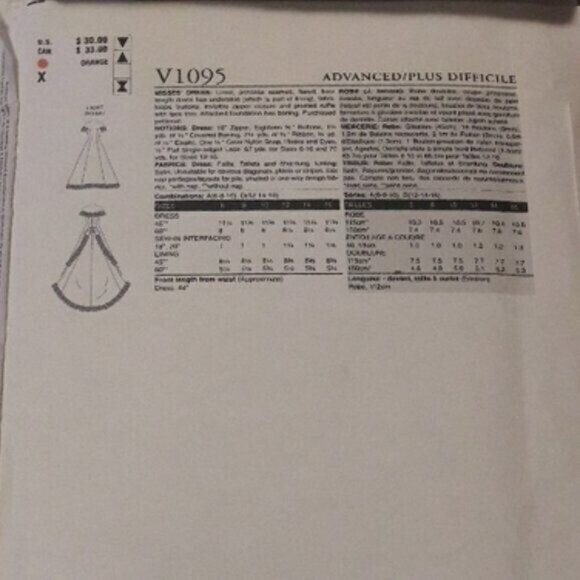 Sewing Pattern Vogue V1095 Bellville Sassoon Wedding Dress Size 6-10 Uncut - Picture 3 of 6